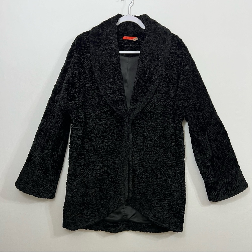 Alice Olivia Black Faux Fur Lidell Three Hook Jacket Winter Coat Womens Medium